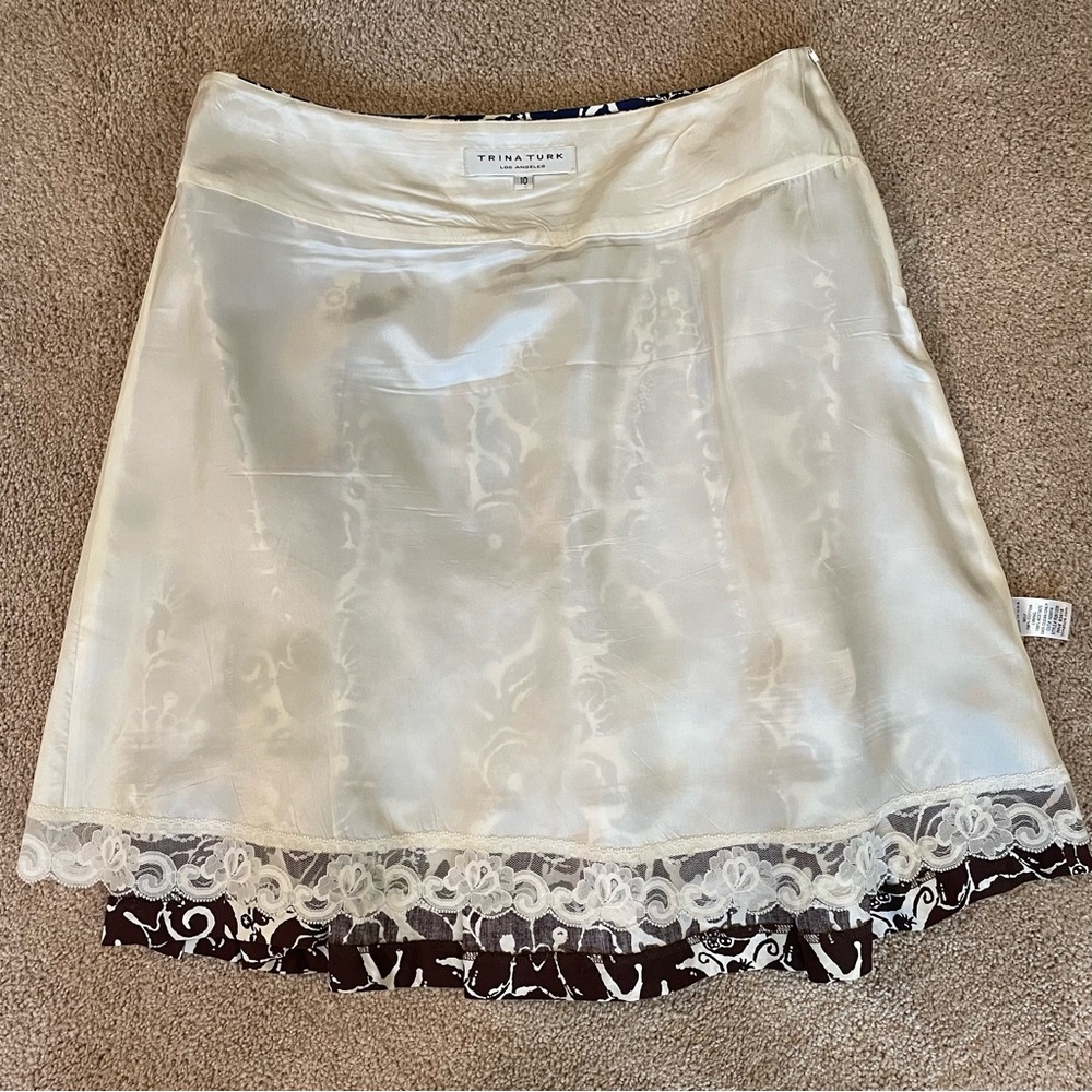 Trina Turk Navy Brown White Floral Skirt Size 10 - Picture 4 of 8